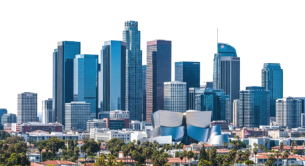 Downtown Los Angeles California Skyline cutout isolated on transparent bg, png