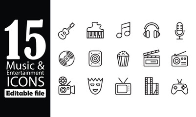 Fototapeta premium Modern music and entertainment icon set for digital media