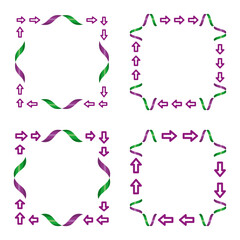 Colorful arrow frame. Wavy ribbon elements. Purple and green mix.
