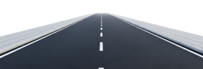 Empty Paved Road with White Dashed Lines cutout isolated on transparent bg, png