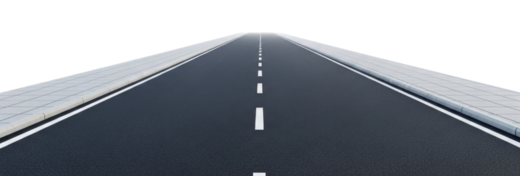 Empty Paved Road with White Dashed Lines cutout isolated on transparent bg, png