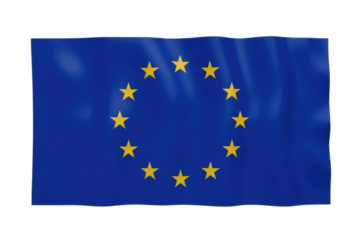 European Union Flag Waving in the Wind cutout isolated on transparent bg, png