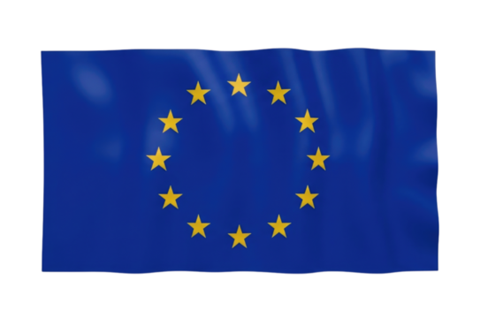 European Union Flag Waving in the Wind cutout isolated on transparent bg, png