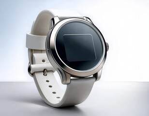 a white smart watch with a white band