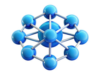 Blue molecular structure representing scientific connection with atomic bonds in chemical engineering and biology 3d illustration isolated on transparent background