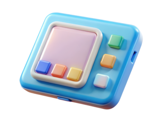 Blue handheld gaming device with buttons nostalgic entertainment and retro gaming experience 3d illustration isolated on transparent background