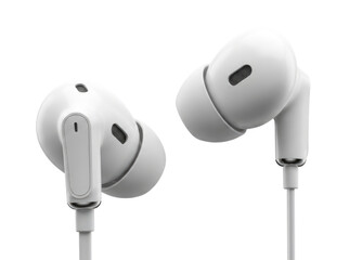 White Wired In-Ear Headphones or Earbuds cutout isolated on transparent bg, png
