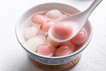 Tangyuan (Chinese sweet dumpling), Glutinous rice ball in syrup, Dessert celebrated in mid autumn lantern festival or new year