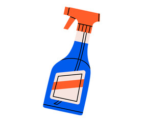 Hand drawn cute cartoon illustration cleaner spray. Flat vector household detergent bottle doodle. Chemical stain remover icon. Antibacterial or disinfectant tool. Hygiene housework. Isolated.