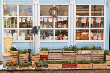 Vintage-style farm shop display window 