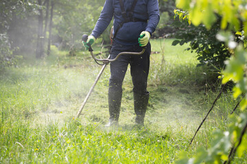 Lawn mover on green grass. Machine for cutting lawns.