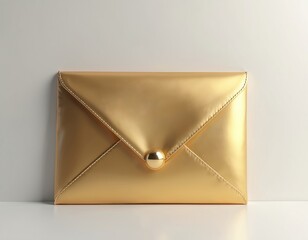 Golden envelope with notification bell, 3D render of email message icon. Represents newsletter concept, online marketing, subscription, and inbox communication.