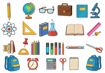 Collection of school and office supplies