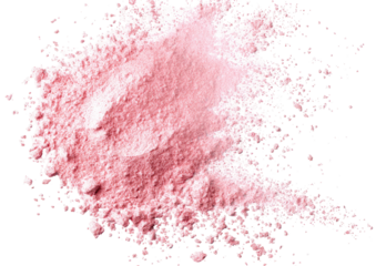 Pink powder scattered on transparent background