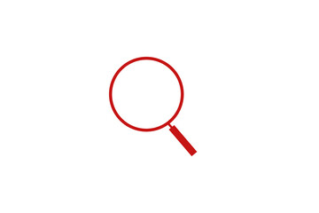 red search icon on transparent background. zoom tool graphic, investigation icon, simple search element