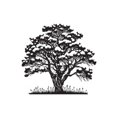 Obraz premium Cottonwood Tree Silhouette Vector Graphic Isolated on White.