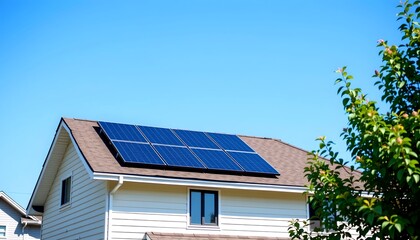 Fototapeta premium solar panels are installed on the roof of a house, harnessing clean energy from the sun. This image signifies sustainable living and eco-friendly practices