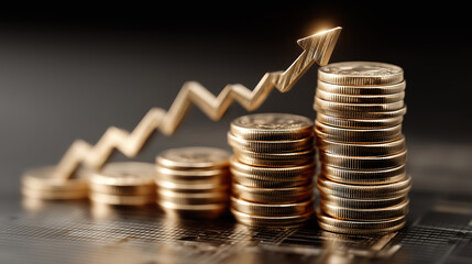 Banking system concept with coins stack and up arrow showing inflation deflation and savings