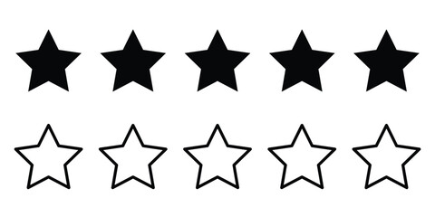 5 Star rating, customer review with gold stars flat vector icons for apps and websites. 