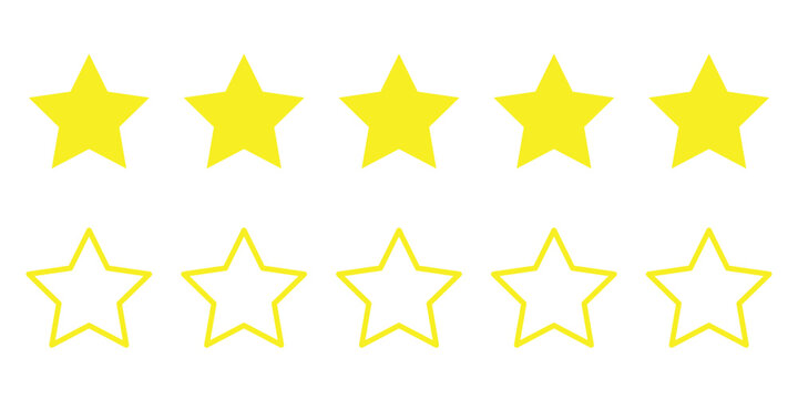 5 Star rating, customer review with gold stars flat vector icons for apps and websites. 