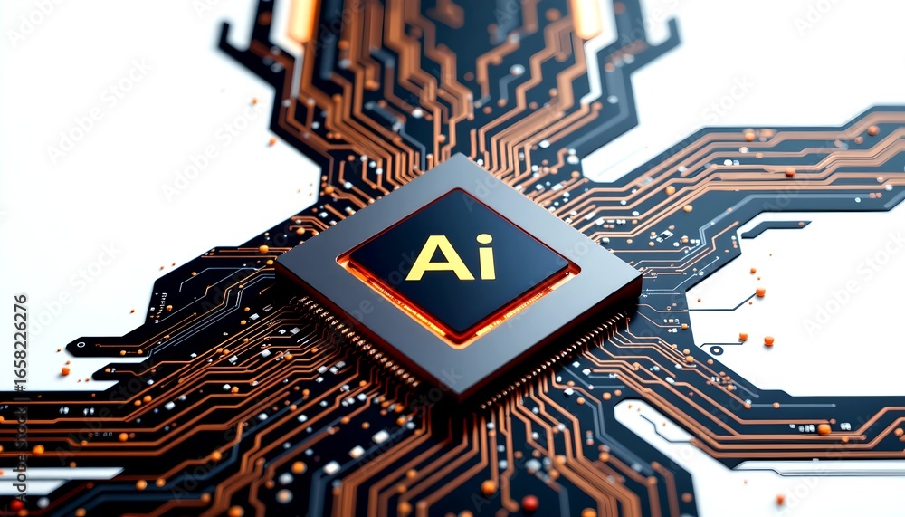 Poster a computer chip, with ai on its surface, highlights the power of artificial intelligence