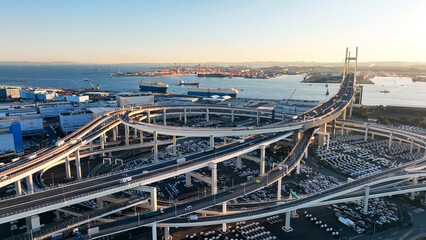 Drone aerial view of highway junction