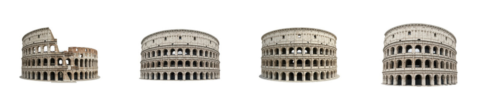 Explore the ancient roman colosseum rome historical architecture urban landscape wide-angle cultural heritage. Set PNG