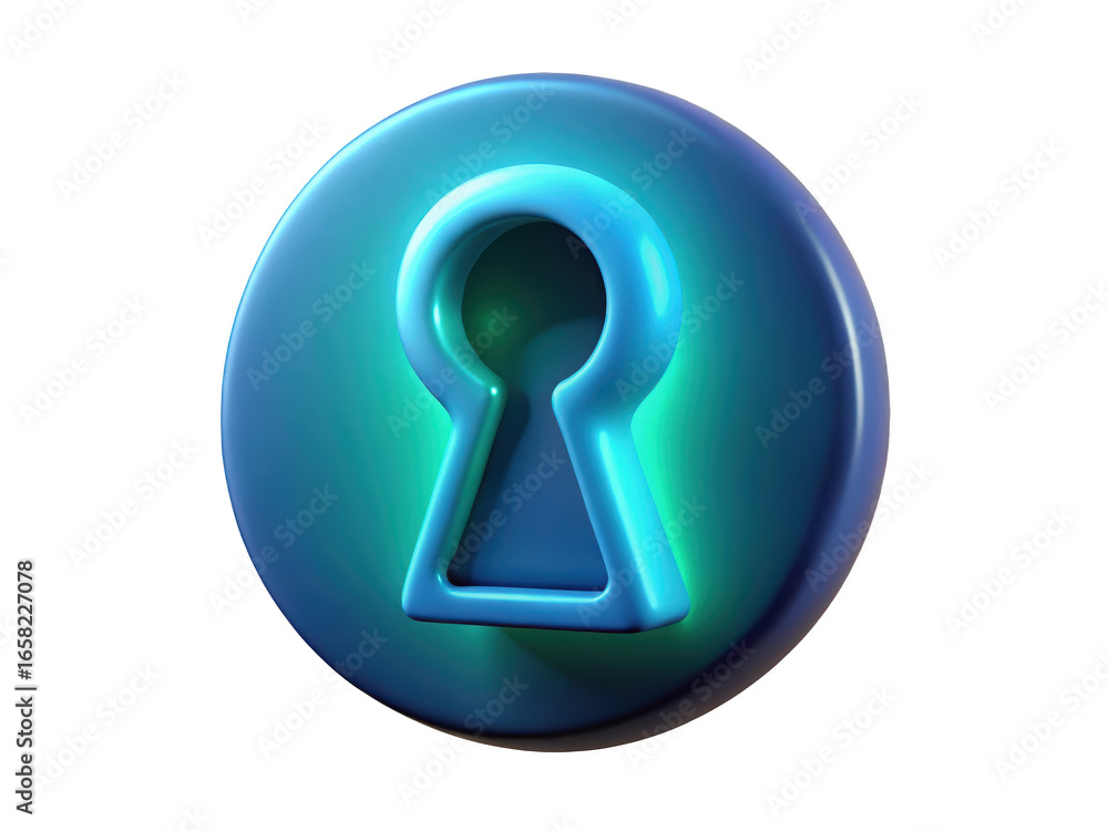 Poster glowing blue keyhole design symbolizing security and access featuring modern aesthetics and sleek li