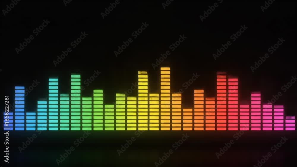 Poster colorful pulsating music equalizer - a vibrant rainbow equalizer animation pulses rhythmically again