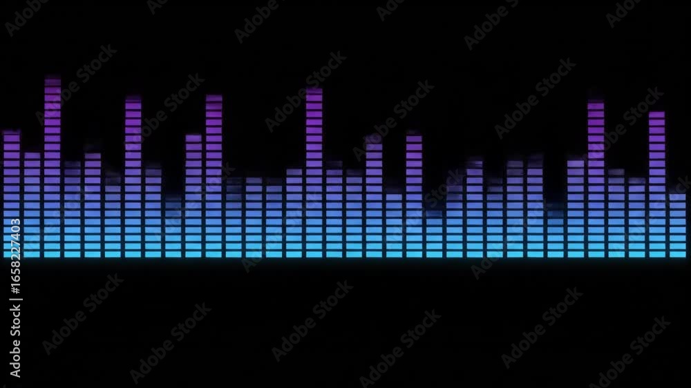 Poster pulsating rhythmic equalizer background - animated equalizer bars pulsate with blue and purple light