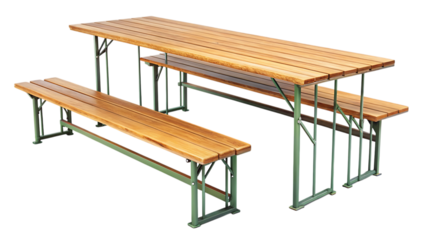 Realistic German Beer Garden Wooden Table and Bench Set – Isolated on Transparent Background, AI Generated