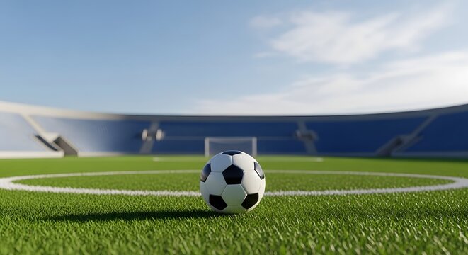Soccer ball sitting on the field at a stadium ready for the big game this season
