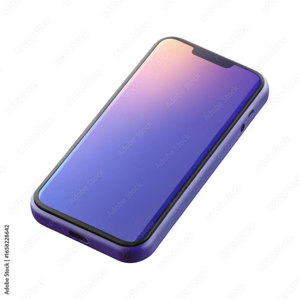 Poster 3d modern smartphone with gradient screen isolated on transparent background