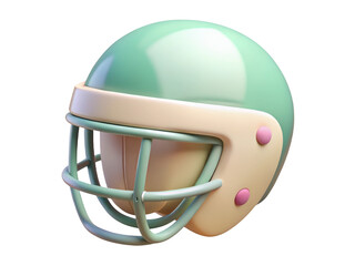 Fototapeta premium Mint green and cream colored football helmet rendering style sport equipment design 3d illustration isolated on transparent background