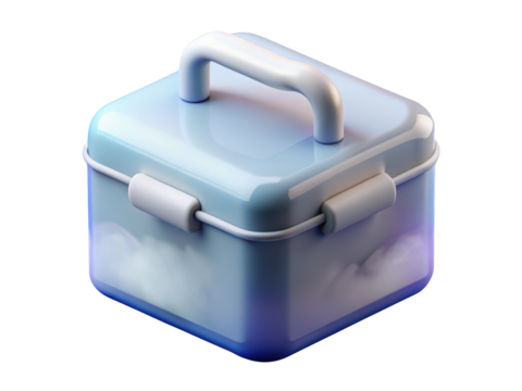 Pale blue glossy container with white accents minimalist design 3d illustration isolated on transparent background