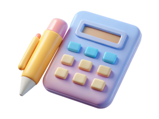 Pastel calculator with pencil for finance and accounting tasks modern design and 3d illustration isolated on transparent background