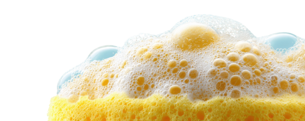 Close-up of yellow sponge covered in suds