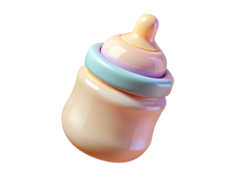 Pastel colored baby bottle design for infants nutritional needs modern design stylish rendering 3d illustration isolated on transparent background