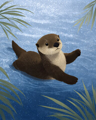 An otter floating on the water