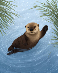 An otter floating on the water