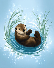 An otter floating on the water