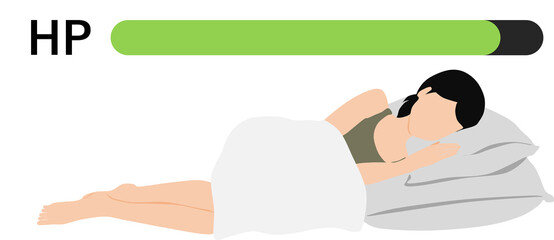 休憩してHPを回復する女性のイラスト	
