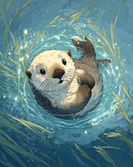 An otter floating on the water