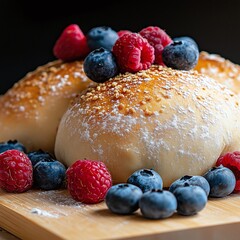 Bread with berries placed around it