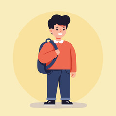 Obraz premium Young Student with Backpack in Different Expressions - Cute and Cartoonish Design