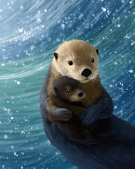 An otter floating on the water