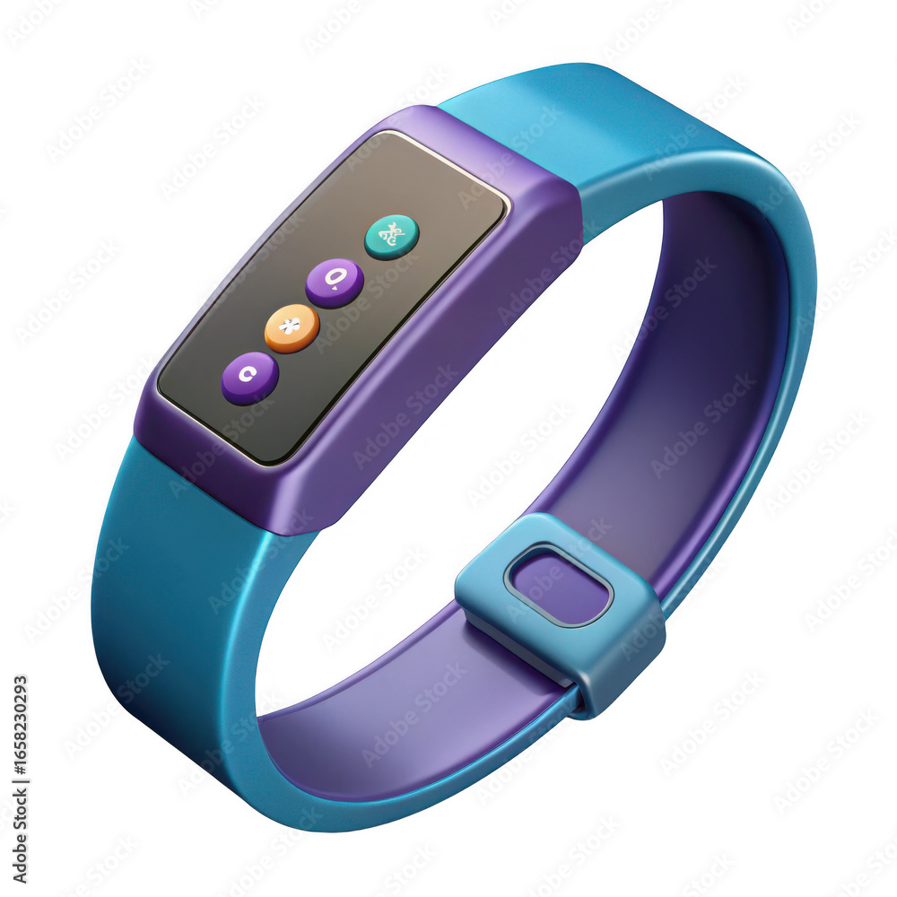 Poster 3d fitness tracker with colorful buttons isolated on transparent background