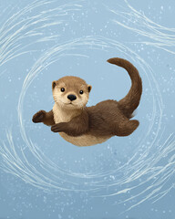 An otter floating on the water