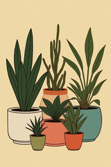 Illustration of Six Potted Plants