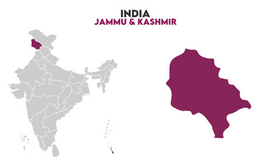 Jammu and Kashmir Outline map, Indian states, suitable for education, business, presentations, print, web use, and creative geographic projects. Indian union territory.